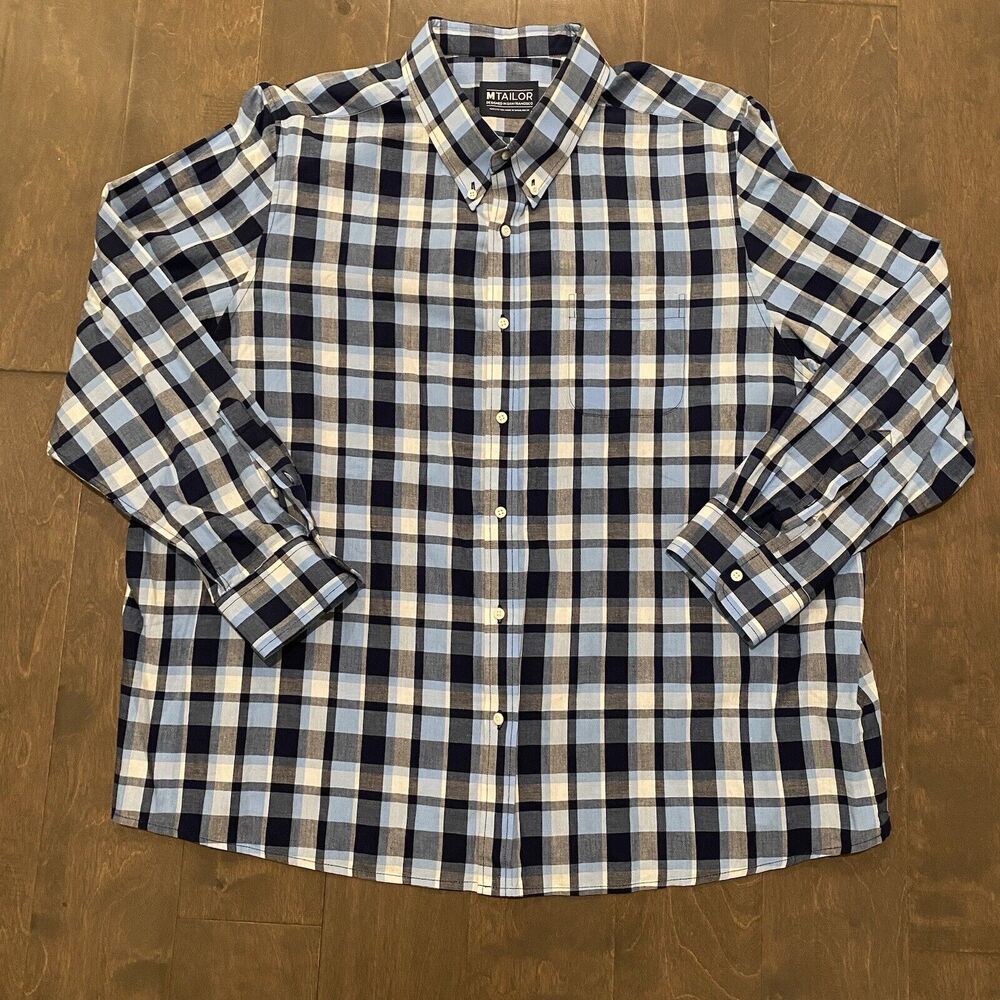 MTailor Custom Button Down Shirt Men 2XL Blue Check Plaid Cotton NWOT